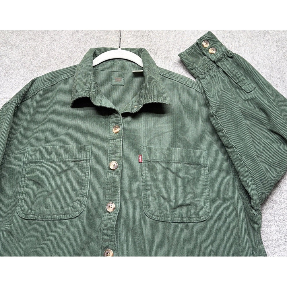 Levi's Womens Green Corduroy Work Shirt Chore Utility Button Up‎ Pockets XL